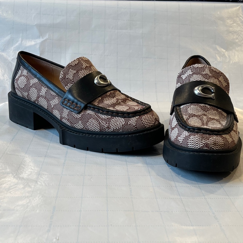 Coach Leah Loafer Signature Jacquard Brown 7.5